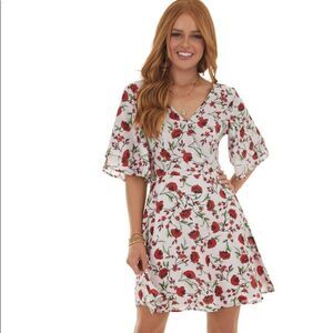 ✨ Blush Pink Floral Print Surplice Short Dress ✨